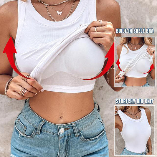 🔥 50% Rabatt!👚Geripptes Tanktop mit integriertem BH für Frauen