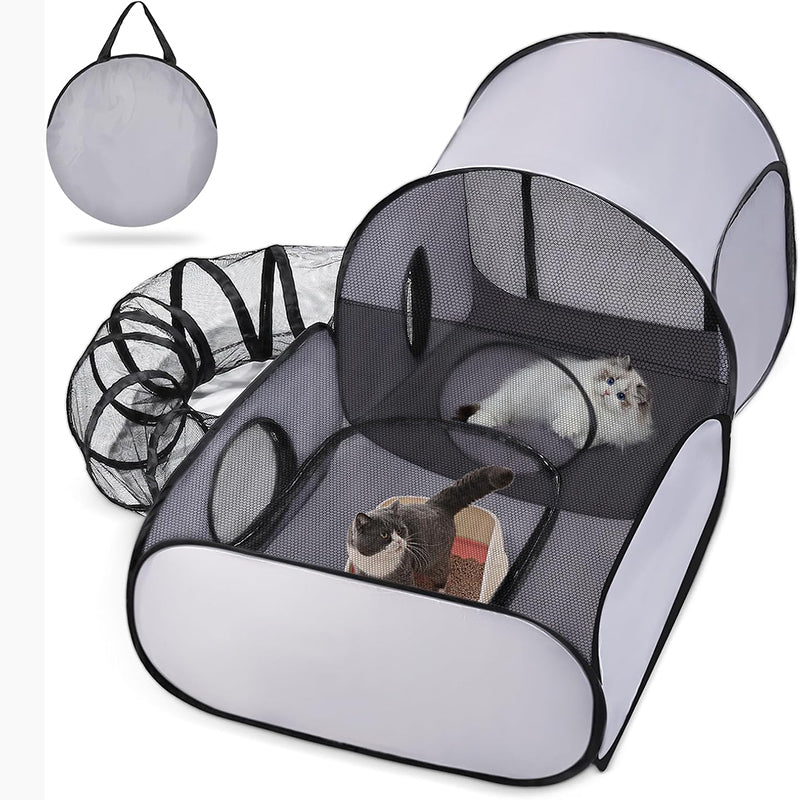 🐱 Vielseitiges Katzenhaus mit Zaun – atmungsaktiv, waschbar & faltbar, ideal als Rückzugsort, Spielbereich & Wurfkiste 🏠