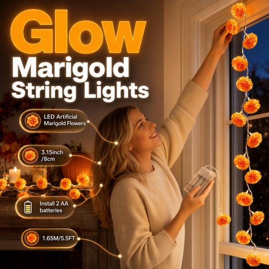 🌼 Künstliche Ringelblumen LED-Lichterkette – 20 LEDs, 8 Lichtmodi, wasserfest | Perfekte Deko für stimmungsvolle Atmosphäre 🕯️🎃🧡