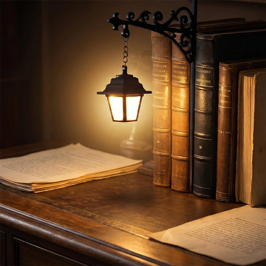 🏮📚 Miniatur-Vintage-Straßenlaterne – Buchstütze & Lampe in 1 – warmes Licht, stabiler Eisenständer – magische Leseatmosphäre! ✨