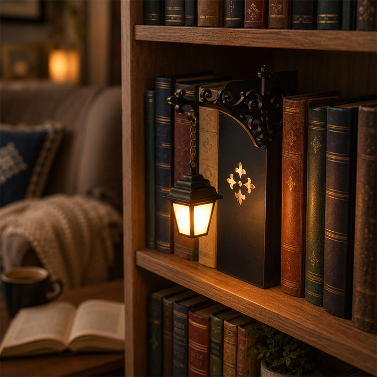 🏮📚 Miniatur-Vintage-Straßenlaterne – Buchstütze & Lampe in 1 – warmes Licht, stabiler Eisenständer – magische Leseatmosphäre! ✨