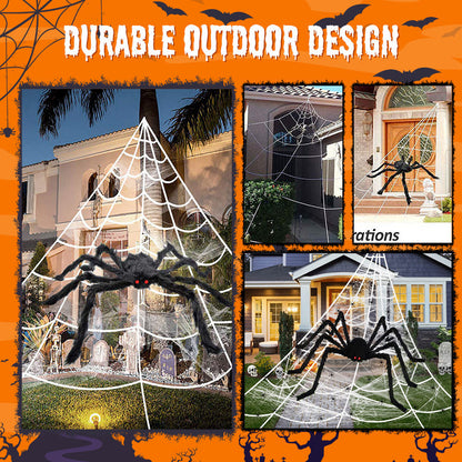 Behaarte Spinne mit großem Spinnennetz – Halloween-Dekoration für den Außenbereich