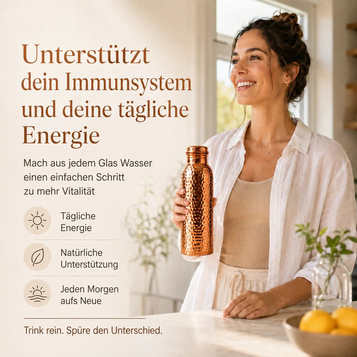 ❄️Sommerfrische 50 % Rabatt!💧Premium-Trinkflasche aus 100 % massivem Kupfer – Plastikfrei und nach ayurvedischen Prinzipien