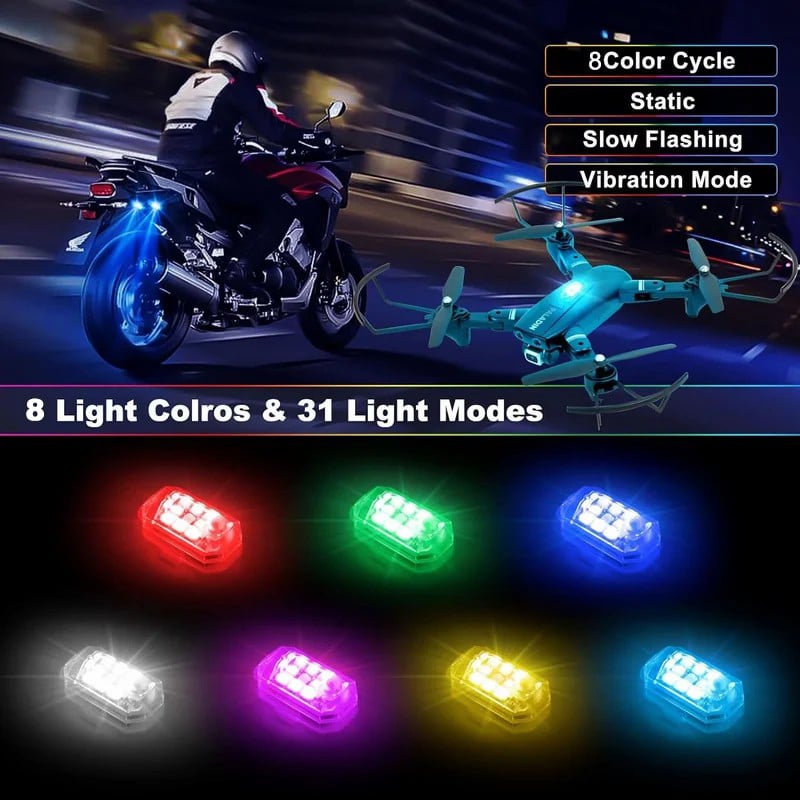 💡🌈 8 Farben LED-Blitzleuchte – USB, wasserdicht, Fernbedienung – für Auto, Drohne, Motorrad & mehr! 🚗