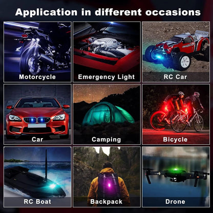 💡🌈 8 Farben LED-Blitzleuchte – USB, wasserdicht, Fernbedienung – für Auto, Drohne, Motorrad & mehr! 🚗