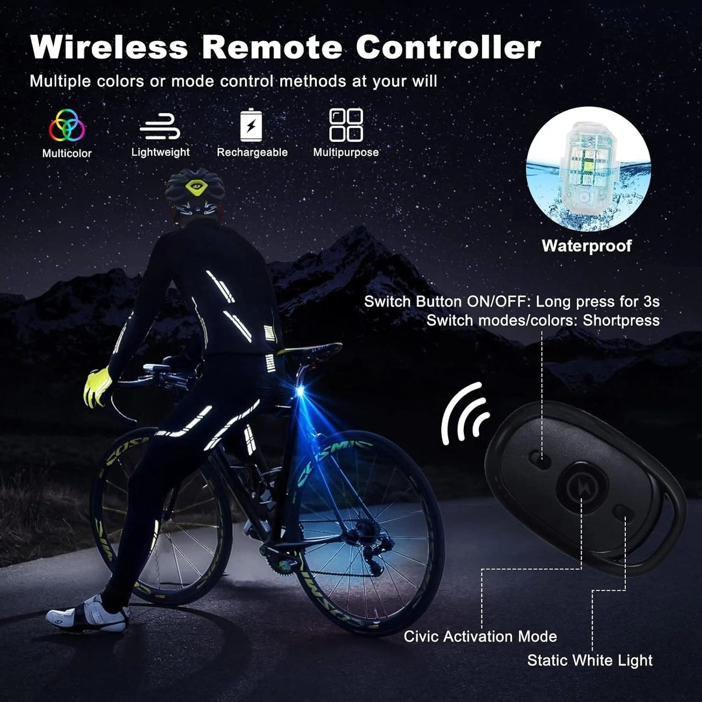 💡🌈 8 Farben LED-Blitzleuchte – USB, wasserdicht, Fernbedienung – für Auto, Drohne, Motorrad & mehr! 🚗