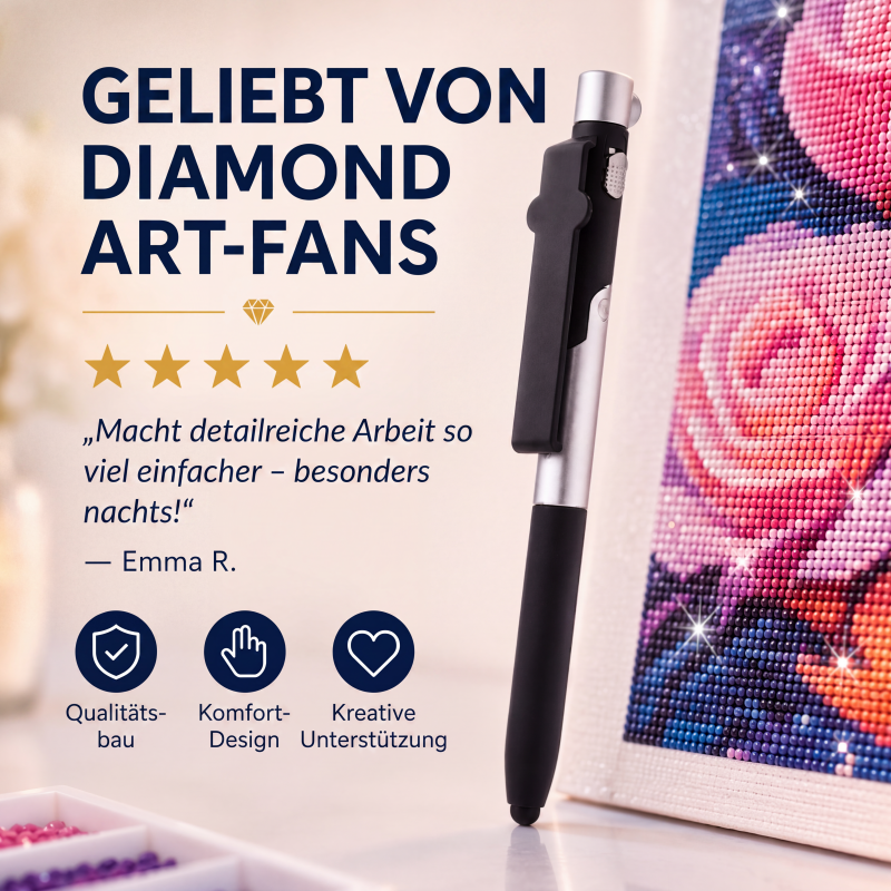 💎🖊️ LED-Stift für Diamantkunst – 6 Helligkeiten, leuchtend, präzise – perfekte Platzierung jedes Steinchens! ✨