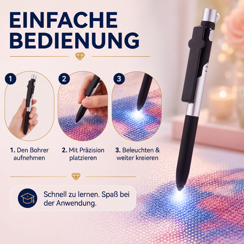 💎🖊️ LED-Stift für Diamantkunst – 6 Helligkeiten, leuchtend, präzise – perfekte Platzierung jedes Steinchens! ✨
