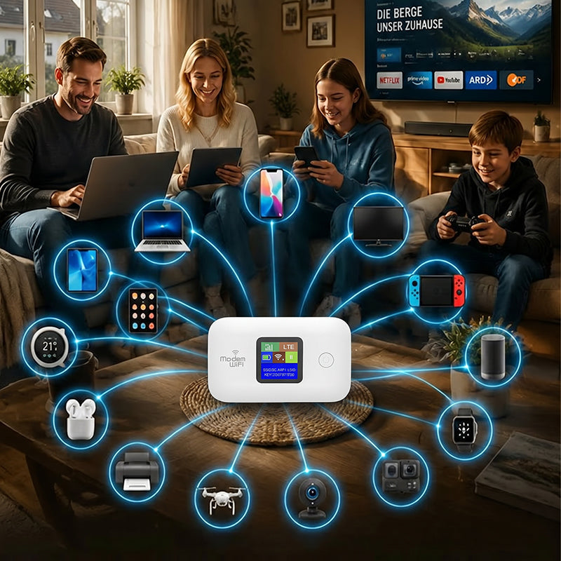 📶🌍 Mobiler 5G-LTE-WLAN-Router – vertragsfrei, 140 Länder, 10 Geräte – überall Highspeed-Internet! ⚡