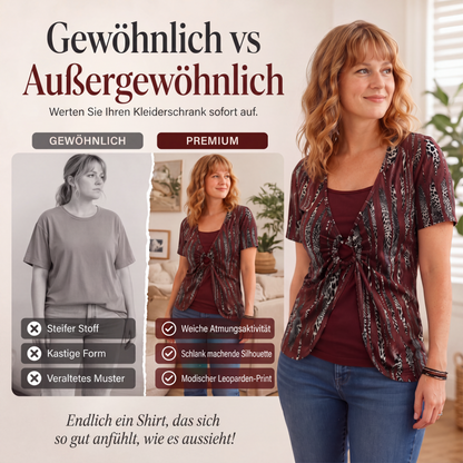 Zweiteiliges Damen-T-Shirt mit Leopardenmuster und O-Ring