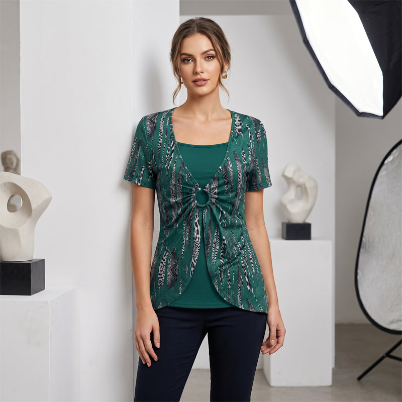Zweiteiliges Damen-T-Shirt mit Leopardenmuster und O-Ring