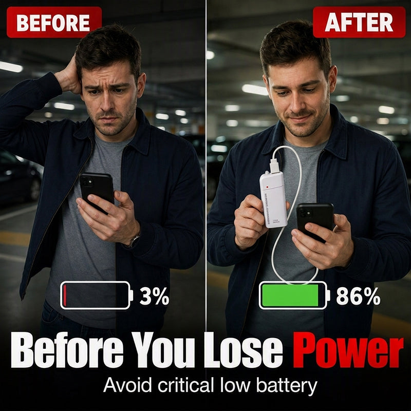 Tragbares Notfall-Ladegerät für Mobiltelefone – Powerbank mit AA-Batterien und LED-Taschenlampe