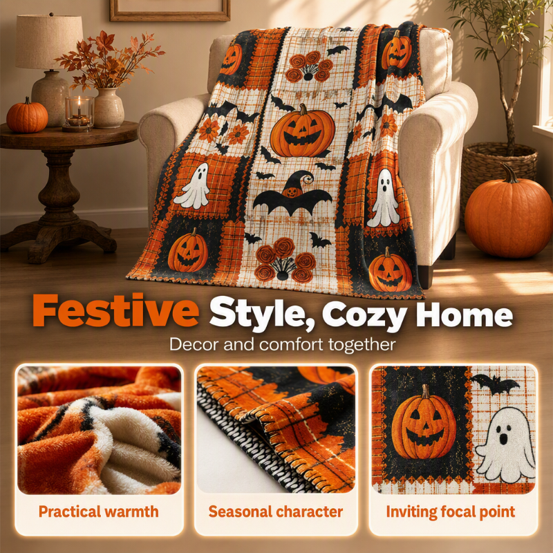 🎃👻 Plüsch-Wurfdecke – perfekte Halloween-Deko für Ihr Zuhause