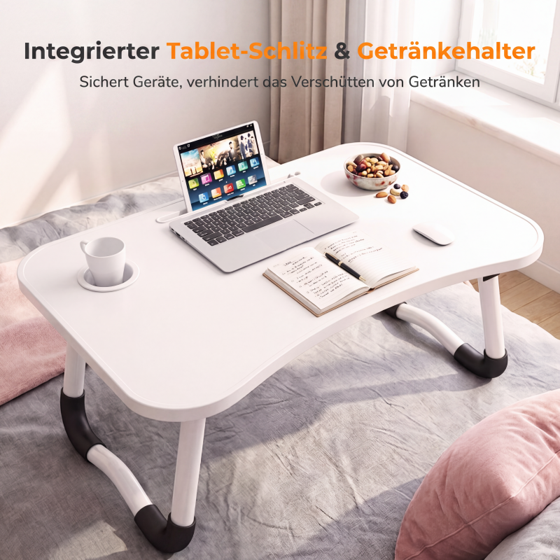 💻🛏️ Faltbarer Bett-Laptoptisch – Becherhalter, rutschfest & platzsparend – perfekt für Sofa & Bett! 🌟