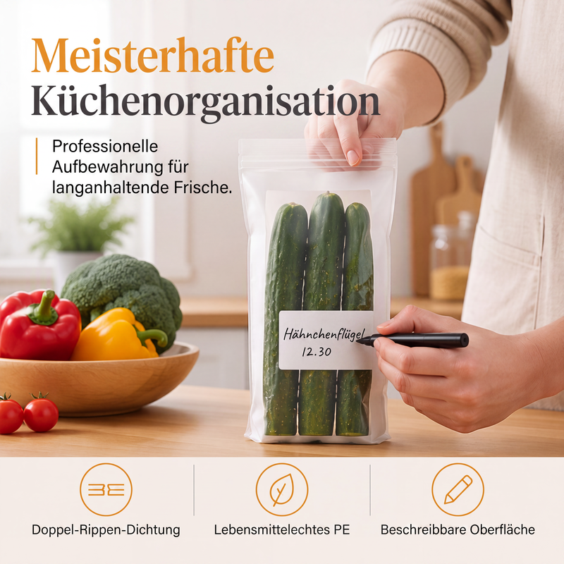 ♻️✅ Wiederverwendbare verdickte Lebensmittelaufbewahrungsbeutel | Auslaufsicher & Geruchsbeständig Frischhaltebeutel für Küche & Lebensmittel
