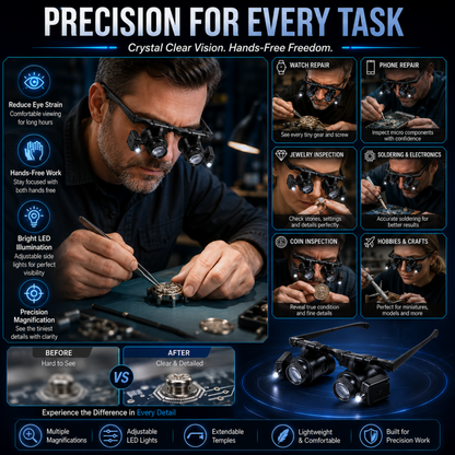 ✨50 % RABATT🛠️🔍 Nie wieder müde Augen und schlechte Beleuchtung! Die ultimative 25-fache Vergrößerungsbrille mit einstellbarer Dual-LED-Beleuchtung zeigt Uhren, Schmuck und Elektronik gestochen scharf.