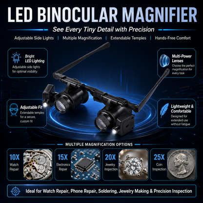 ✨50 % RABATT🛠️🔍 Nie wieder müde Augen und schlechte Beleuchtung! Die ultimative 25-fache Vergrößerungsbrille mit einstellbarer Dual-LED-Beleuchtung zeigt Uhren, Schmuck und Elektronik gestochen scharf.