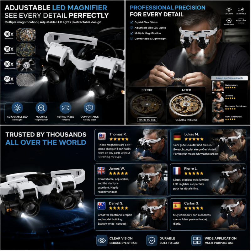 ✨50 % RABATT🛠️🔍 Nie wieder müde Augen und schlechte Beleuchtung! Die ultimative 25-fache Vergrößerungsbrille mit einstellbarer Dual-LED-Beleuchtung zeigt Uhren, Schmuck und Elektronik gestochen scharf.