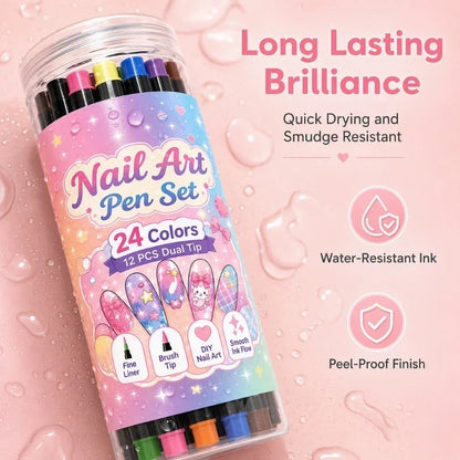 💅 24-farbige Nagelkunststifte mit zwei Spitzen – Einfache DIY-Nageldesigns