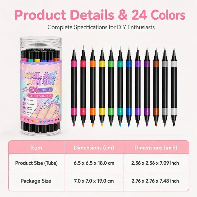 💅 24-farbige Nagelkunststifte mit zwei Spitzen – Einfache DIY-Nageldesigns