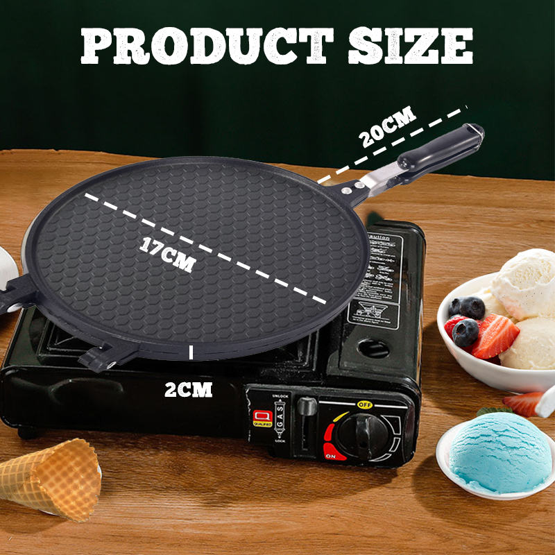 🔥 Antihaftbeschichtete Pfanne für zwei Zwecke – perfekt für Pfannkuchen, Steaks und Waffelhörnchen! 🥞🥩🍦