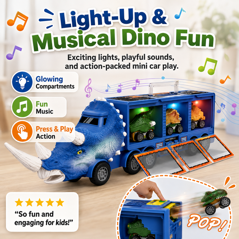🦖🔊 Dino-Transporter – interaktiv, mit Licht & Sound – fördert Kreativität & Motorik! 💪