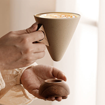 ☕ 50 % RABATT! 🍂 Vintage-Kaffeetasse – Holzgriff & Untertasse – Stilvoll & rustikal – Handgefertigte Keramik mit ergonomischen Holzelementen ✨