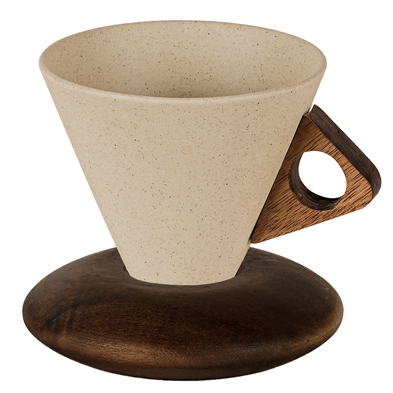 ☕ 50 % RABATT! 🍂 Vintage-Kaffeetasse – Holzgriff & Untertasse – Stilvoll & rustikal – Handgefertigte Keramik mit ergonomischen Holzelementen ✨