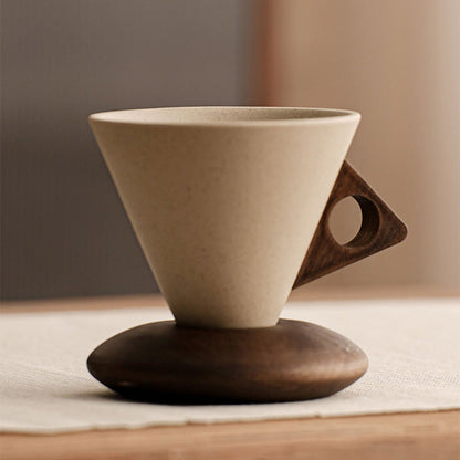 ☕ 50 % RABATT! 🍂 Vintage-Kaffeetasse – Holzgriff & Untertasse – Stilvoll & rustikal – Handgefertigte Keramik mit ergonomischen Holzelementen ✨