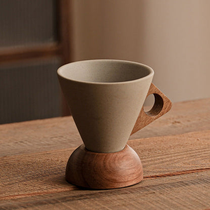 ☕ 50 % RABATT! 🍂 Vintage-Kaffeetasse – Holzgriff & Untertasse – Stilvoll & rustikal – Handgefertigte Keramik mit ergonomischen Holzelementen ✨