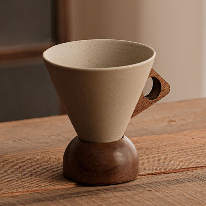 ☕ 50 % RABATT! 🍂 Vintage-Kaffeetasse – Holzgriff & Untertasse – Stilvoll & rustikal – Handgefertigte Keramik mit ergonomischen Holzelementen ✨
