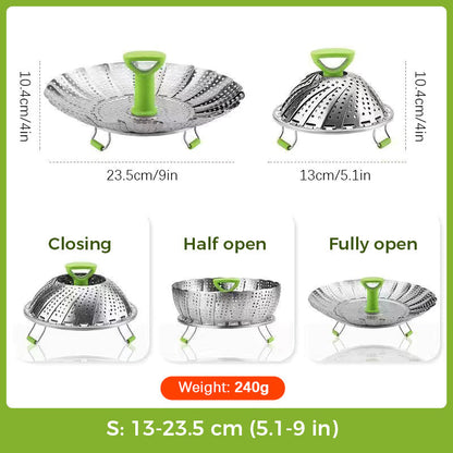 🍲🔥 Dämpfkorb aus Edelstahl – expandierbar, für Gemüse & Fisch – gesund kochen! 💪