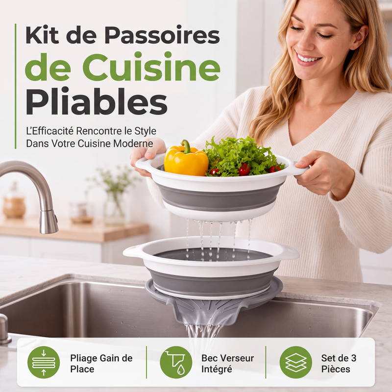 🔥 BEGRENZTES ANGEBOT: 50 % Rabatt! 🥗 Multifunktionales, zusammenklappbares Sieb – Abtropfgestell mit Auffangschale, kompakt und praktisch für die Küche ✨