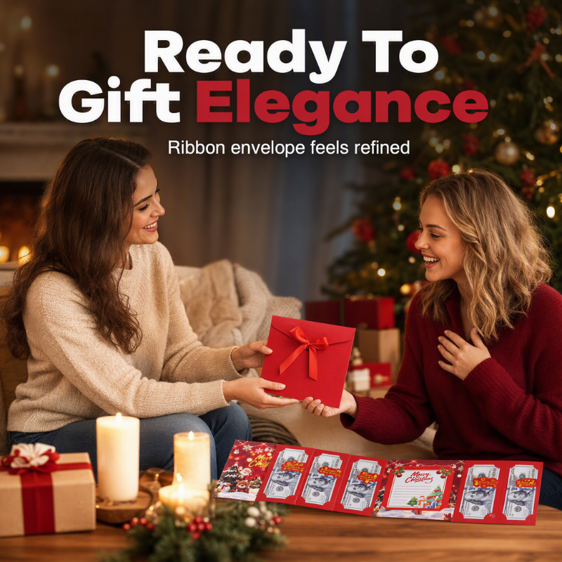🎄 50% RABATT! ✨ Festlicher Geldgeschenk-Kartenhalter für Weihnachten – mit Fächern, Grußbereich & Schleifenumschlag 💌