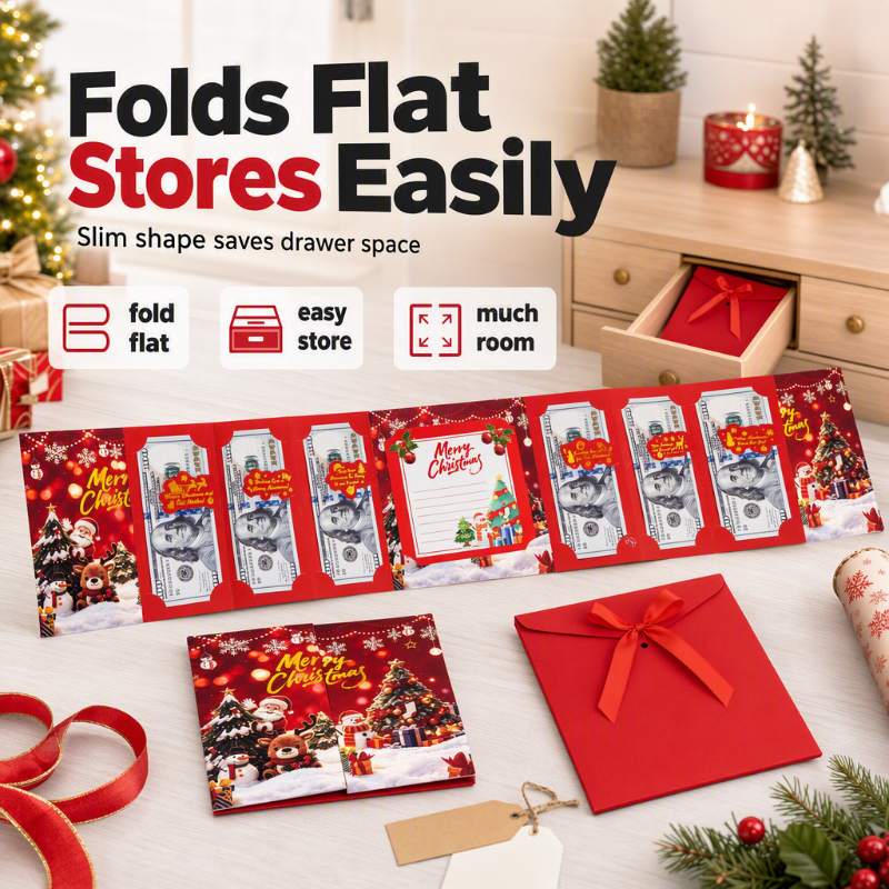 🎄 50% RABATT! ✨ Festlicher Geldgeschenk-Kartenhalter für Weihnachten – mit Fächern, Grußbereich & Schleifenumschlag 💌