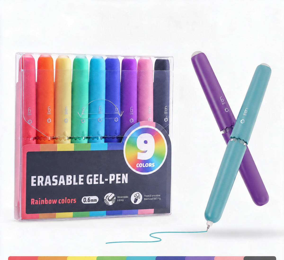 ✏️ 9er-Set Radierbarer Gelstift | 9 Farben mit Aufbewahrungsbox | Glättendes Schreiben für Büro & Schule