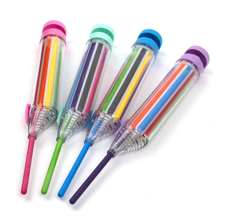 🌈🎨8-farbige Druckknopf-Buntstifte, frei von jeglichen chemischen Inhaltsstoffen, geeignet für Kinder zum Malen und Schreiben