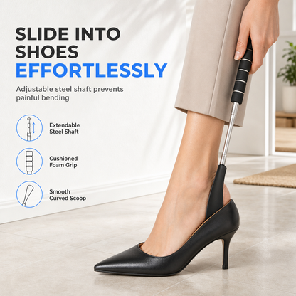 👞JETZT 50 % RABATT! ! 📏 Ausziehbarer Teleskop-Schuhlöffel aus Edelstahl – Praktisch für unterwegs, platzsparend & langlebig – Für jedes Schuhwerk – Einfach ausziehen, Schuhe anziehen, zusammenstecken ✨