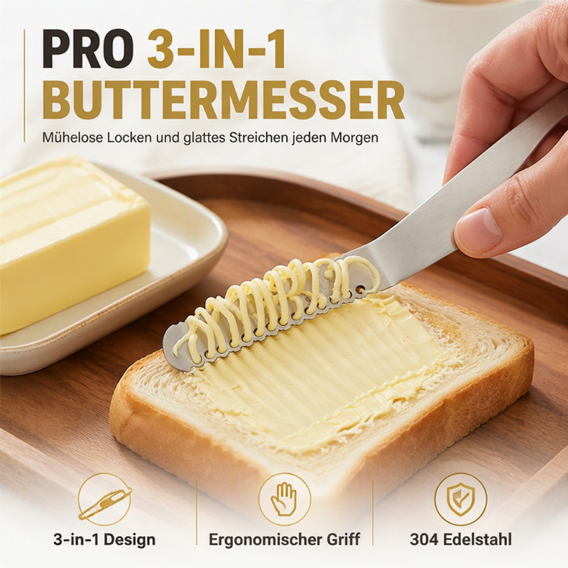 Professionelles 3-in-1 Buttermesser und Streichmesser aus 304 Edelstahl