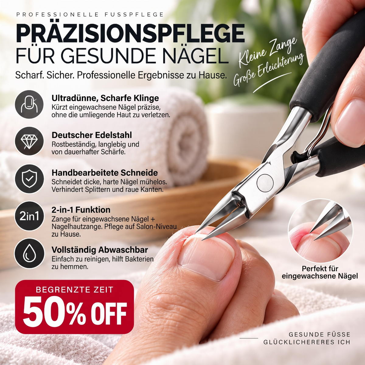 💅✨ JETZT: 50 % RABATT FÜR BEGRENZTE ZEIT – Extrem scharfe Nagelzange aus deutschem Stahl – Für eingewachsene Nägel – Doppel Funktion – Rostfrei – Waschbar – Professionelle Pediküre zu Hause 🦶🛡️