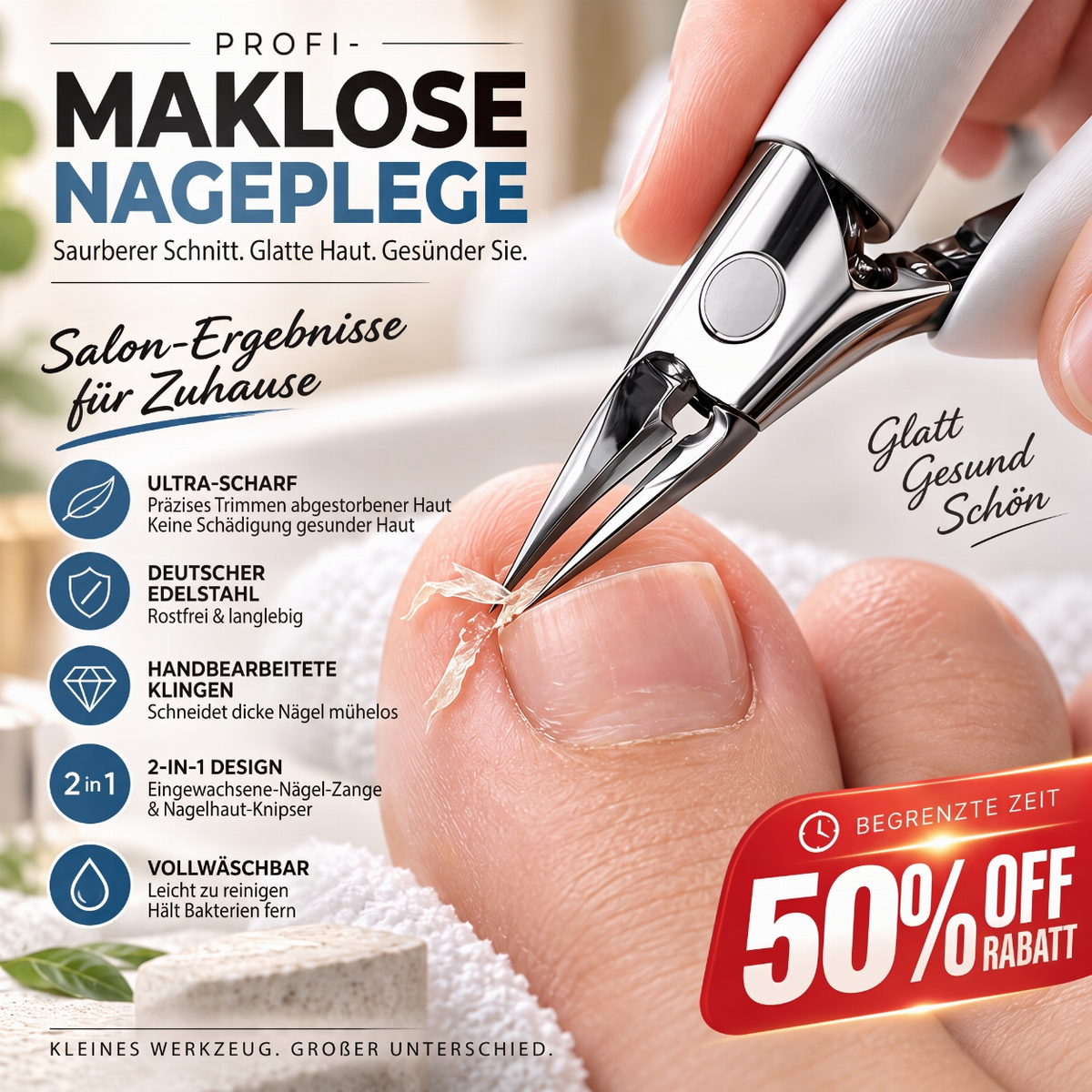 💅✨ JETZT: 50 % RABATT FÜR BEGRENZTE ZEIT – Extrem scharfe Nagelzange aus deutschem Stahl – Für eingewachsene Nägel – Doppel Funktion – Rostfrei – Waschbar – Professionelle Pediküre zu Hause 🦶🛡️