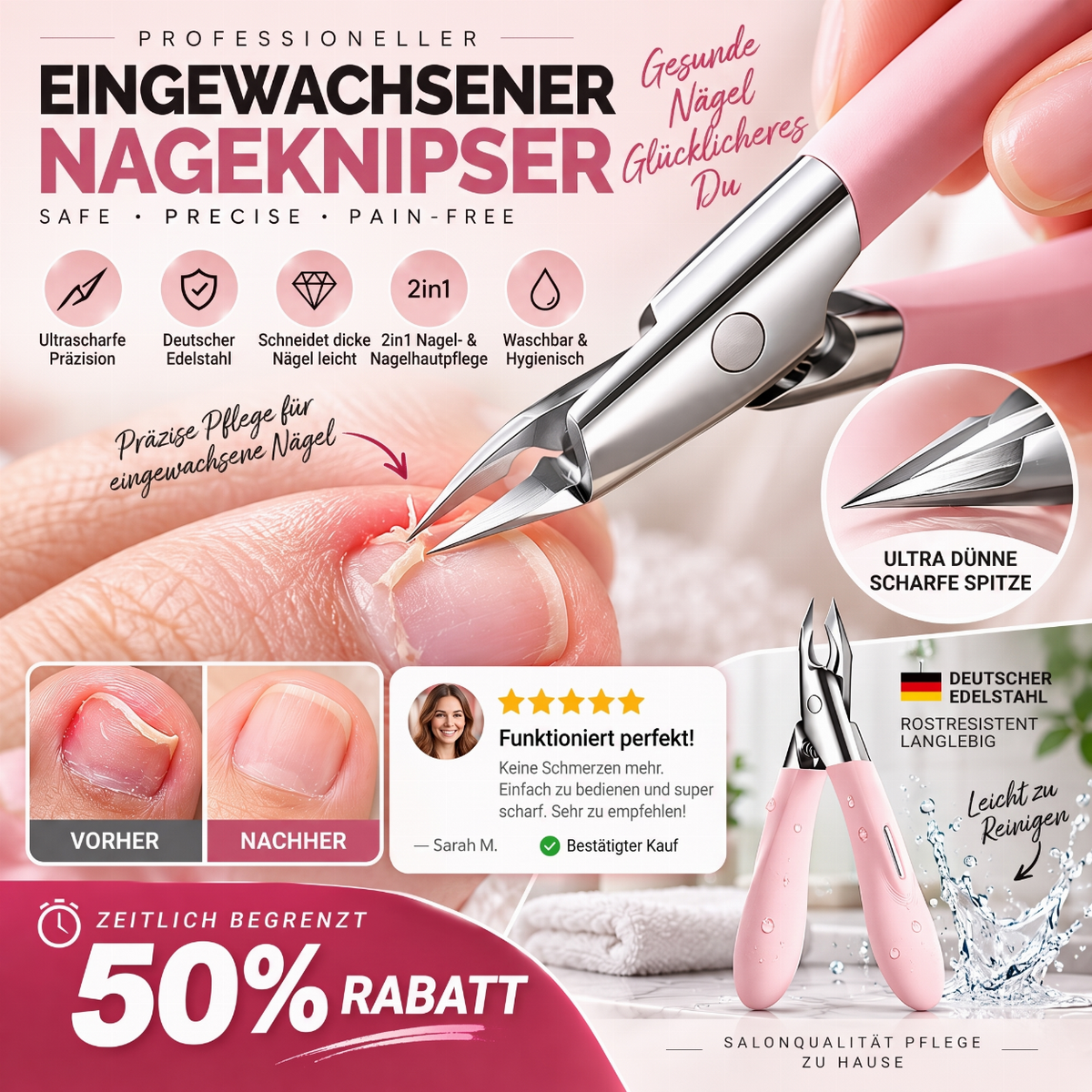 💅✨ JETZT: 50 % RABATT FÜR BEGRENZTE ZEIT – Extrem scharfe Nagelzange aus deutschem Stahl – Für eingewachsene Nägel – Doppel Funktion – Rostfrei – Waschbar – Professionelle Pediküre zu Hause 🦶🛡️