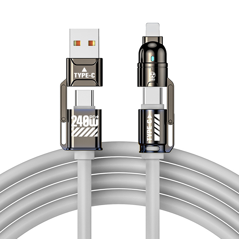 ⏳Zeitlich begrenztes Angebot⏳ 4-in-1-Schnellladekabel mit USB-A und USB-C – bis zu 240 W über USB-C, Silikonmantel, 1 oder 2 m