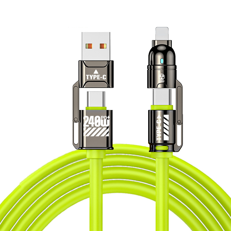 ⏳Zeitlich begrenztes Angebot⏳ 4-in-1-Schnellladekabel mit USB-A und USB-C – bis zu 240 W über USB-C, Silikonmantel, 1 oder 2 m