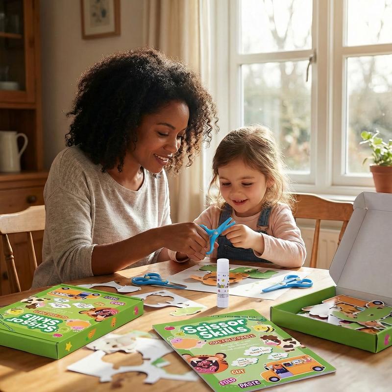 Set mit Beschäftigungsbüchern für Kinder zum Üben des Schneidens