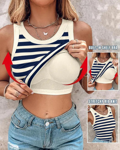 🔥 50% Rabatt!👚Geripptes Tanktop mit integriertem BH für Frauen