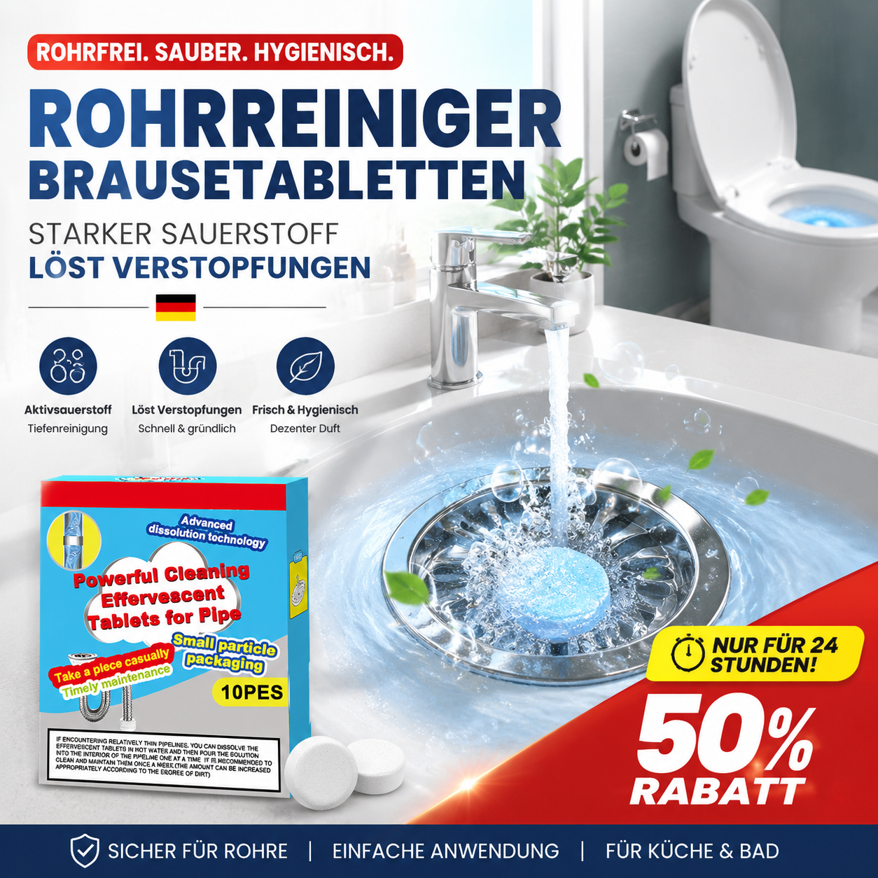 🔥🎁 2+1 GRATIS!!🥳 💞 50K+ VERKAUFT! ⚡💧 Leistungsstarke Brausetabletten zur Rohrreinigung