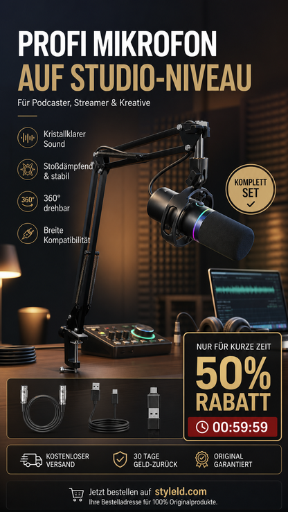 🎙️🎤 Kondensatormikrofon-Set – Galgenstativ, Nierencharakteristik, USB – perfekt für Studio & Streaming! ✨
