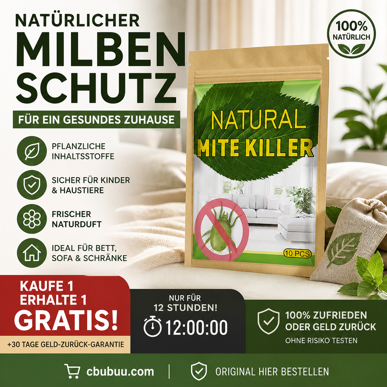 🧴🔥 HEISSER VERKAUF! Natürliches Milbenbekämpfungssäckchen – Pflanzlich, geruchsneutral & langanhaltend – Perfekt für Matratze, Sofa, Teppich & Kleiderschrank – Schützt Allergiker & Haushalt ✨