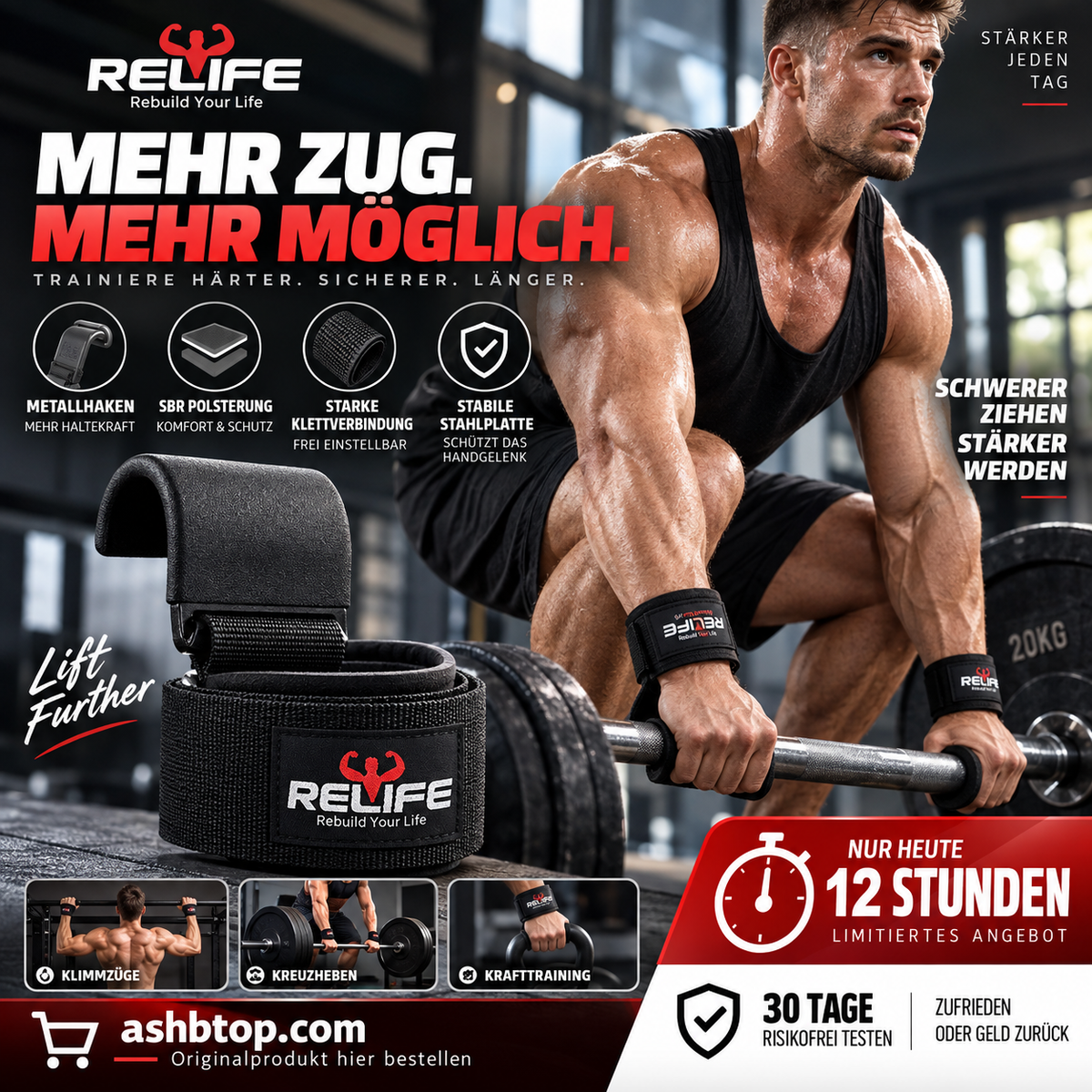 RELIFESPORTS Verstellbare Gewichtheber Handgelenkbänder (Paar) – Professionelle Wrist Straps & Lifting Grips für Krafttraining, Deadlifts, Klimmzüge und Fitnessstudio, Stabiler Handgelenkschutz für Damen und Herren
